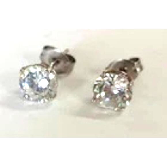 Estate Jewelry - Estate Jewelry CZ Stud .925 Sterling Silver Earrings 1/4" Cubic Zirconia Post